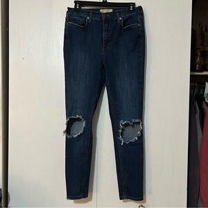 Free People Dark Blue Distressed Skinny Jeans